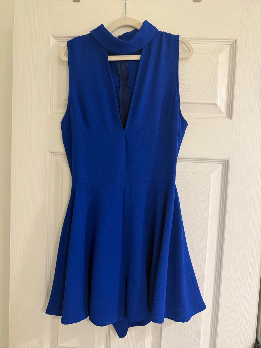 Sleeveless Royal Blue Deep V-Neck Fit & Flare Romper